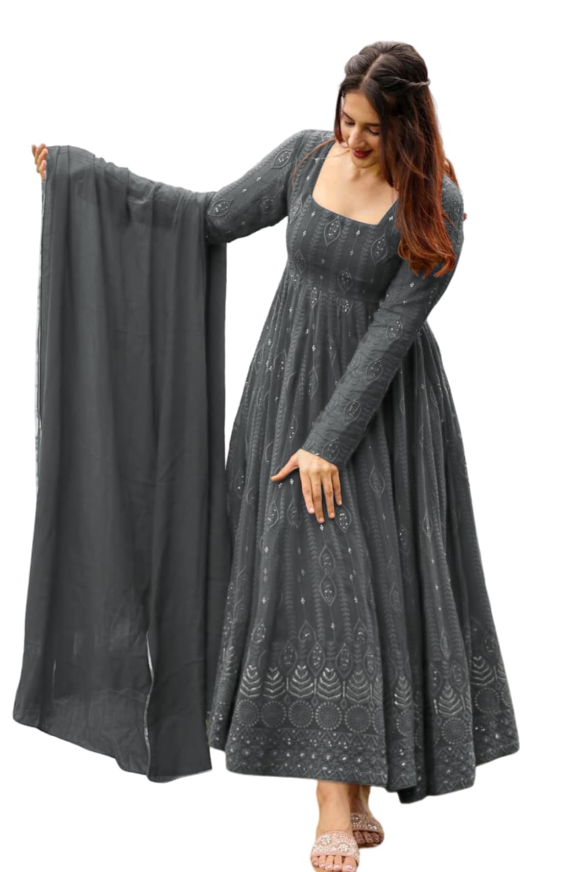 KEDARFAB Women's Georgette Embroidered Anarkali Kurta & Dupatta Set