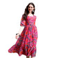 SMOWKLY Women's Georgette Floral Printed Indo-Western Ethnic Gown || Half Sleeve V Neck Fit & Flare Flared Hem Design || A-Line Maxi Dress Casual Wear
