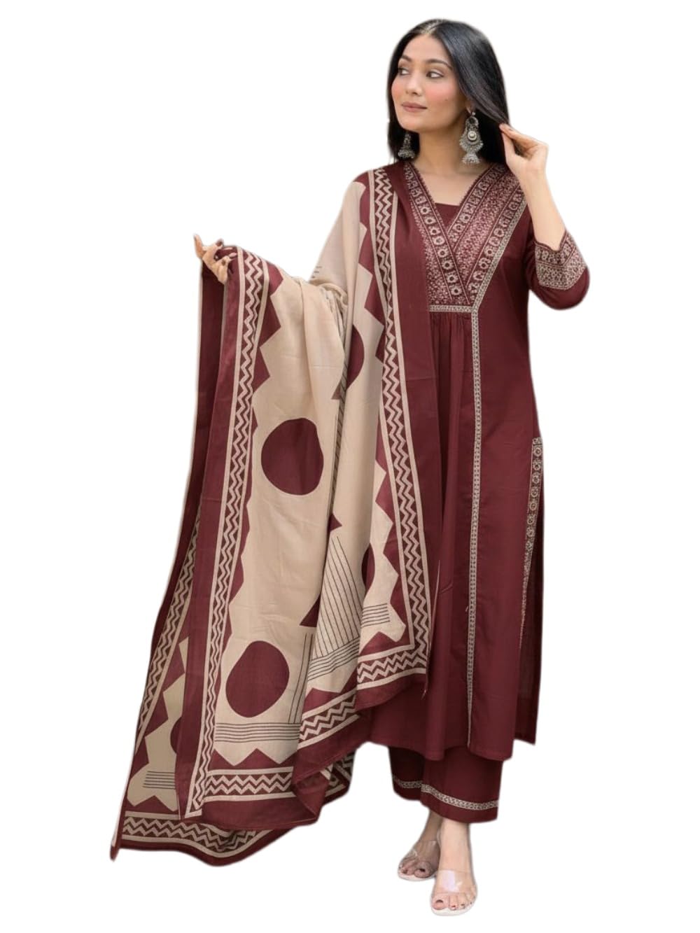 ANNI Designer Women's Rayon Viscose Anarkali Printed Kurta with Pant & Dupatta Set | Ethnic 3-Piece Readymade Suit for Women | Elegant Festive & Office Wear Traditional Outfit