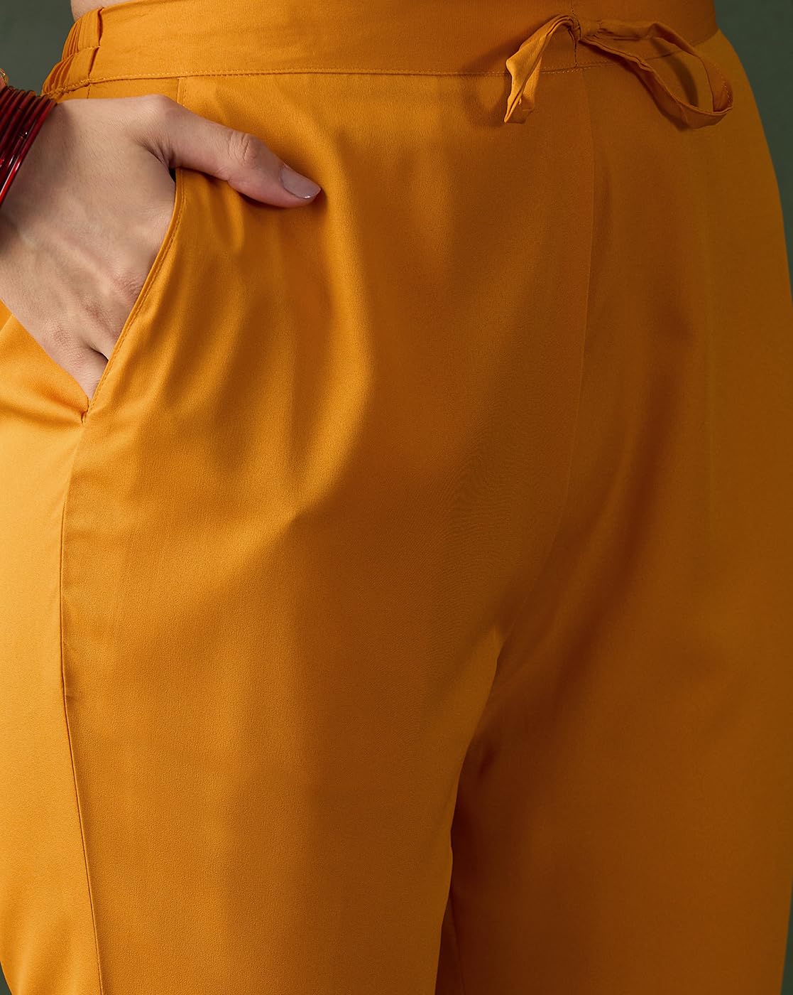 SheWill Women's Mustard American Crepe Zari Sequence Embroidered Alia Cut Kurta with Pant and Dupatta