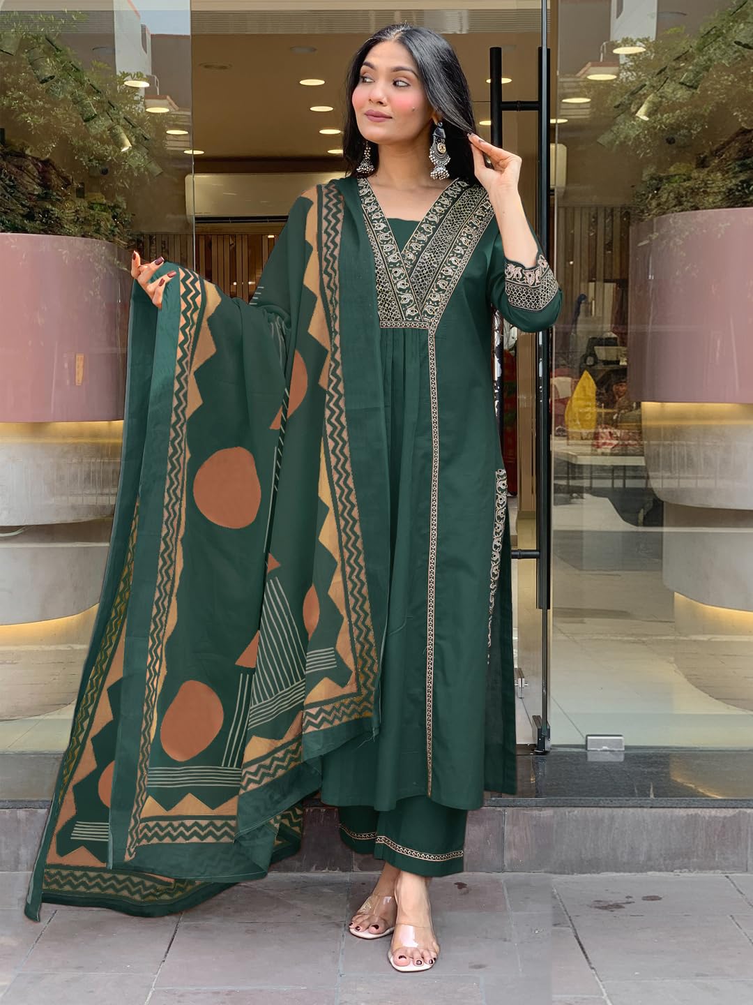 ANNI Designer Women's Rayon Viscose Anarkali Printed Kurta with Pant & Dupatta Set | Ethnic 3-Piece Readymade Suit for Women | Elegant Festive & Office Wear Traditional Outfit