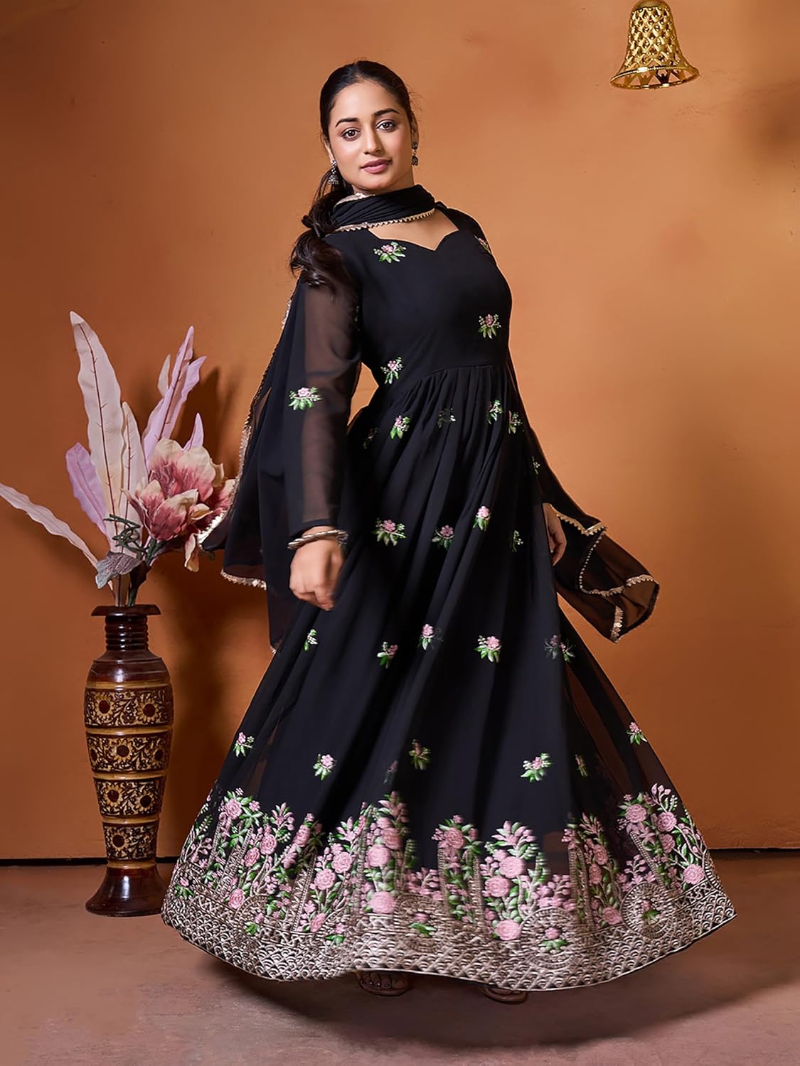 KEDARFAB Women's Georgette Embroidered Anarkali Kurta & Dupatta Set