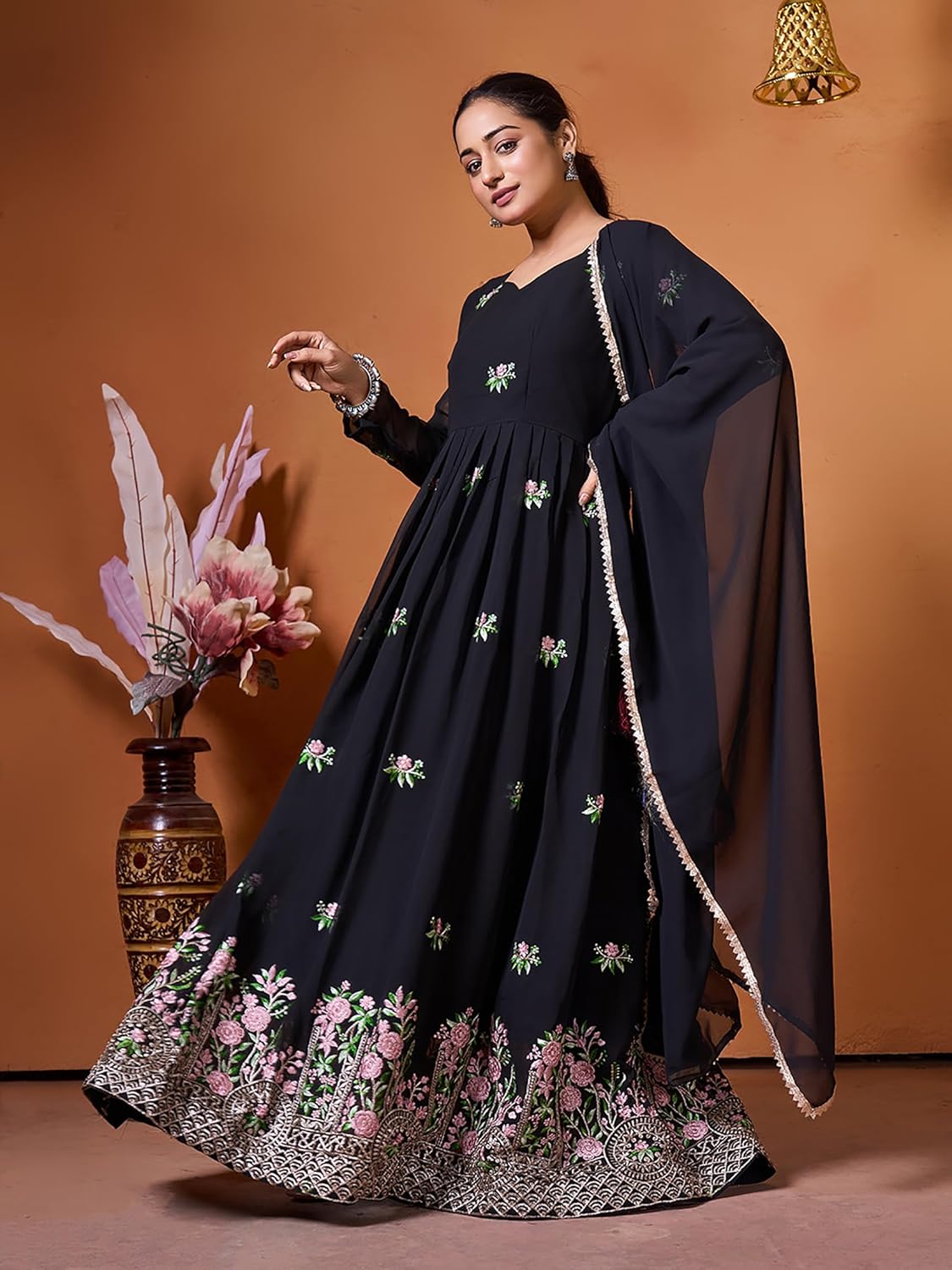 KEDARFAB Women's Georgette Embroidered Anarkali Kurta & Dupatta Set