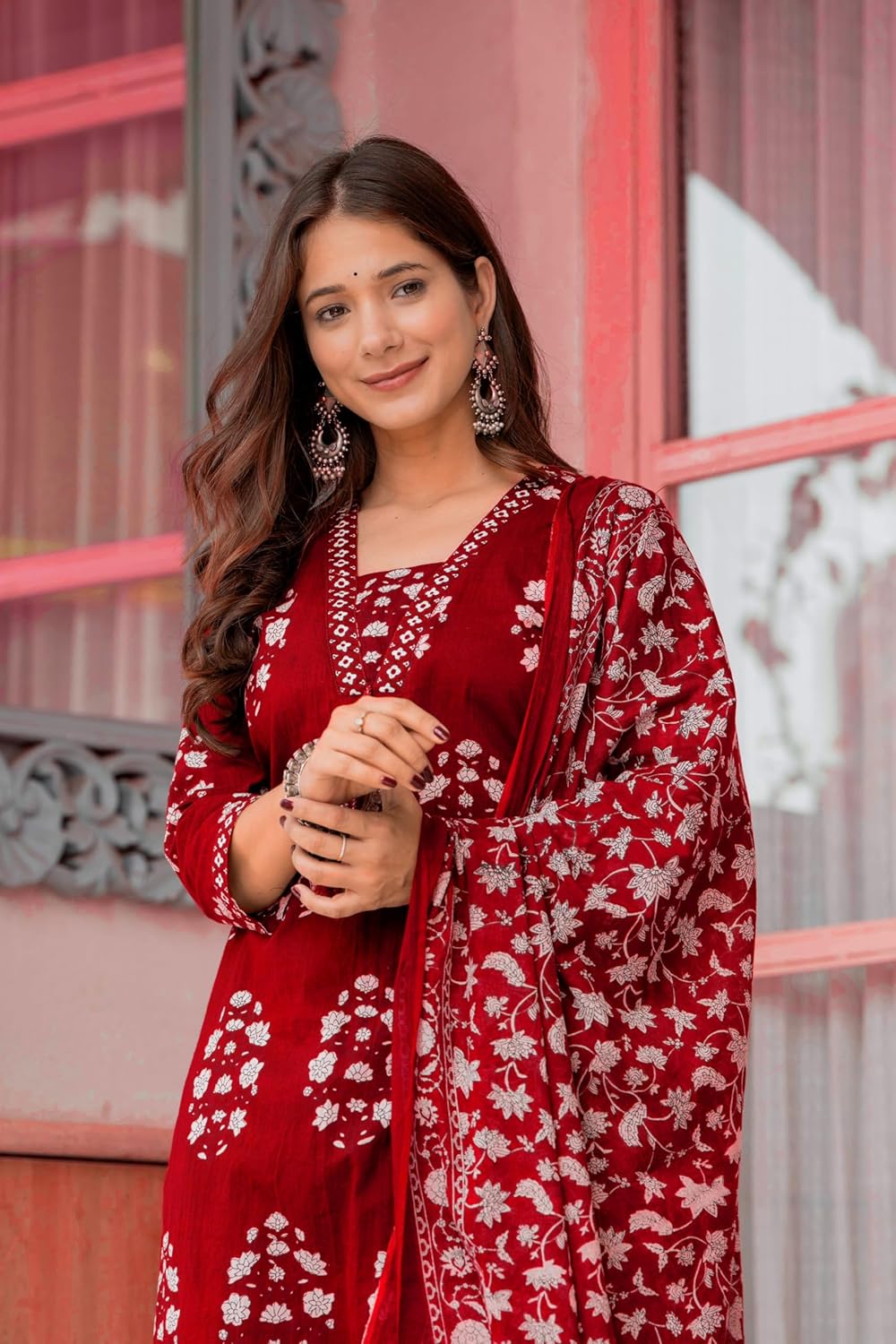 PARTHVI Women's Pure Cotton Printed Straight Kurta Set with Palazzo Pants & Dupatta- Ethnic Wear, Green