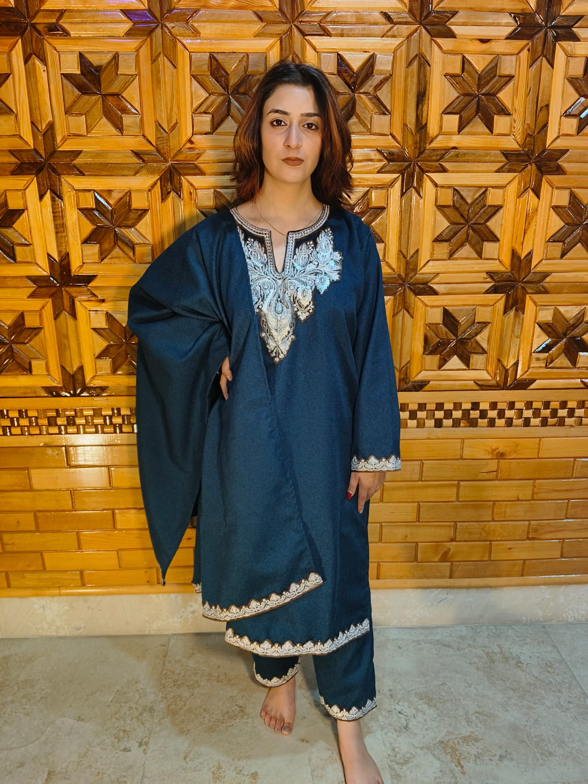 3 Piece Tweed Embroidery Pheren Set