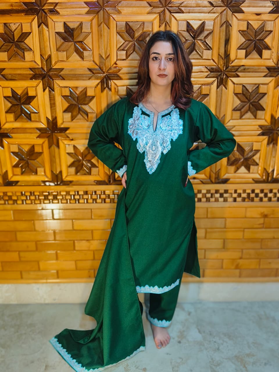 3 Piece Tweed Embroidery Pheren Set